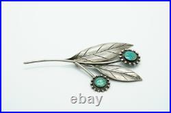 Vintage Native American Silver & Turquoise Large Flower Brooch