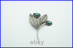 Vintage Native American Silver & Turquoise Large Flower Brooch