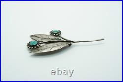 Vintage Native American Silver & Turquoise Large Flower Brooch