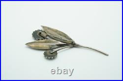 Vintage Native American Silver & Turquoise Large Flower Brooch