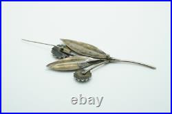 Vintage Native American Silver & Turquoise Large Flower Brooch