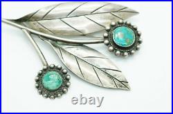 Vintage Native American Silver & Turquoise Large Flower Brooch
