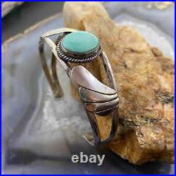 Vintage Native American Silver Turquoise Leaves Decorated Split Shank Bracelet