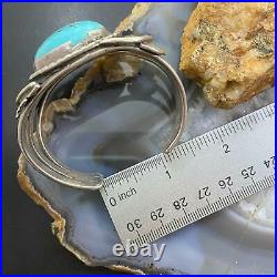 Vintage Native American Silver Turquoise & Leaves Heavy Bracelet For Women