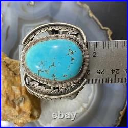 Vintage Native American Silver Turquoise & Leaves Heavy Bracelet For Women