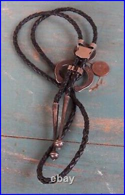 Vintage Native American Silver Turquoise Naja & Round Inlay Double Bolo Tie