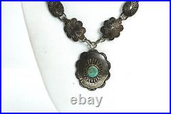 Vintage Native American Silver & Turquoise Necklace Small Concho Necklace