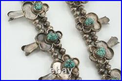 Vintage Native American Silver Turquoise Nugget Flower Squash Blossom Necklace