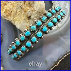 Vintage Native American Silver Turquoise Pettite Point Double Row Bracelet