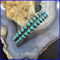 Vintage Native American Silver Turquoise Pettite Point Double Row Bracelet