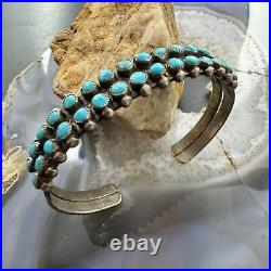 Vintage Native American Silver Turquoise Pettite Point Double Row Bracelet