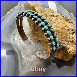 Vintage Native American Silver Turquoise Pettite Point Double Row Bracelet