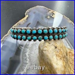 Vintage Native American Silver Turquoise Pettite Point Double Row Bracelet