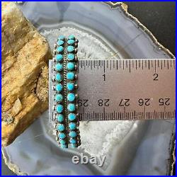 Vintage Native American Silver Turquoise Pettite Point Double Row Bracelet
