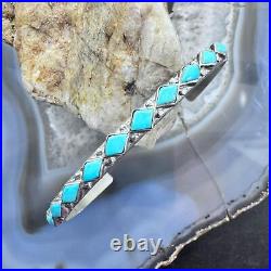 Vintage Native American Silver Turquoise Row Slim Lightweight Bracelet For Women