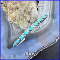 Vintage Native American Silver Turquoise Row Slim Lightweight Bracelet For Women