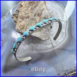 Vintage Native American Silver Turquoise Row Slim Lightweight Bracelet For Women