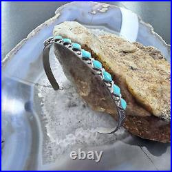 Vintage Native American Silver Turquoise Row Slim Lightweight Bracelet For Women