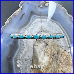 Vintage Native American Silver Turquoise Row Slim Lightweight Bracelet For Women
