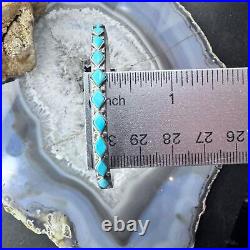 Vintage Native American Silver Turquoise Row Slim Lightweight Bracelet For Women