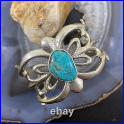 Vintage Native American Silver Turquoise Sandcast Bracelet For Women