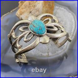 Vintage Native American Silver Turquoise Sandcast Bracelet For Women