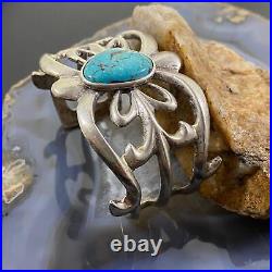 Vintage Native American Silver Turquoise Sandcast Bracelet For Women