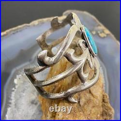 Vintage Native American Silver Turquoise Sandcast Bracelet For Women