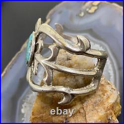 Vintage Native American Silver Turquoise Sandcast Bracelet For Women