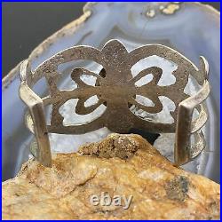 Vintage Native American Silver Turquoise Sandcast Bracelet For Women