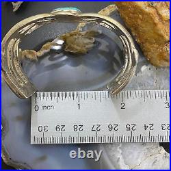Vintage Native American Silver Turquoise Sandcast Bracelet For Women