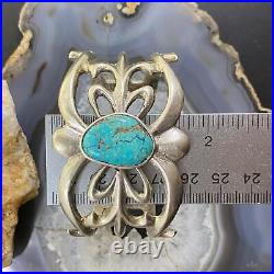 Vintage Native American Silver Turquoise Sandcast Bracelet For Women