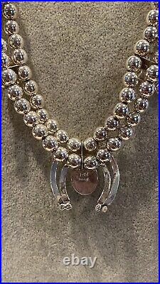 Vintage Native American Silver White Buffalo Turquoise Squash Blossom Necklace