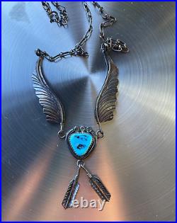 Vintage Native American Silver and Turquoise Necklace Signed 18