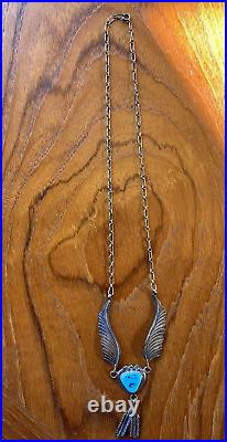 Vintage Native American Silver and Turquoise Necklace Signed 18