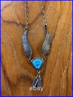 Vintage Native American Silver and Turquoise Necklace Signed 18