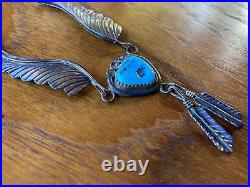 Vintage Native American Silver and Turquoise Necklace Signed 18