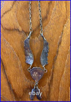 Vintage Native American Silver and Turquoise Necklace Signed 18