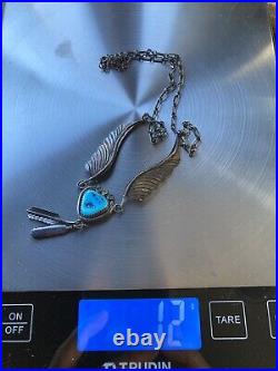 Vintage Native American Silver and Turquoise Necklace Signed 18