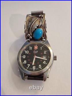 Vintage Native American Silver and Turquoise Watch Tips with Swiss Army watch