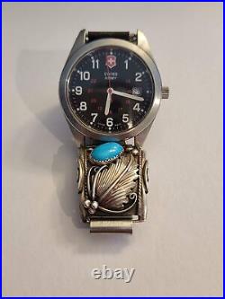 Vintage Native American Silver and Turquoise Watch Tips with Swiss Army watch