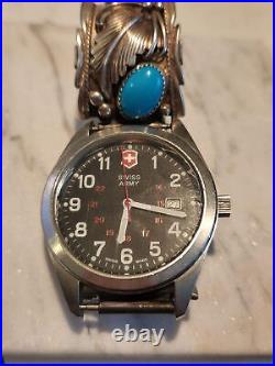 Vintage Native American Silver and Turquoise Watch Tips with Swiss Army watch