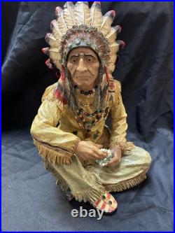 Vintage Native American Sitting Cross Legged Mid-Century 17 Inches Holding Gems