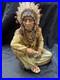 Vintage Native American Sitting Cross Legged Mid-Century 17 Inches Holding Gems