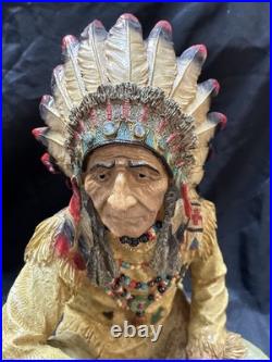Vintage Native American Sitting Cross Legged Mid-Century 17 Inches Holding Gems