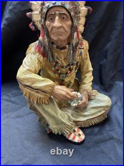 Vintage Native American Sitting Cross Legged Mid-Century 17 Inches Holding Gems