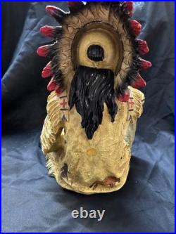 Vintage Native American Sitting Cross Legged Mid-Century 17 Inches Holding Gems