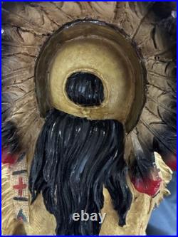 Vintage Native American Sitting Cross Legged Mid-Century 17 Inches Holding Gems