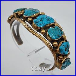 Vintage Native American Sleeping Beauty Turquoise & Copper Cuff Bracelet 6.25