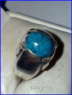 Vintage Native American Solid Sterling Silver Natural Turquoise Ring Size 9.5